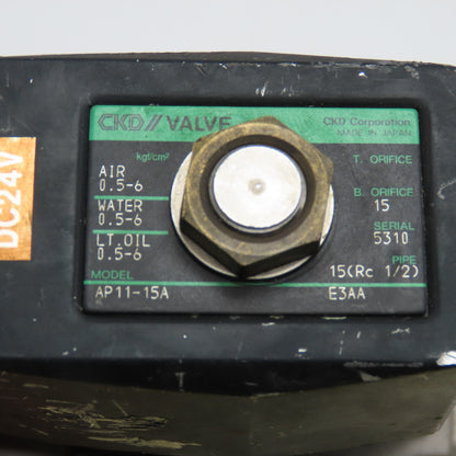CKD AP11-15A Rc1/2" Solenoid Valve 0.05-0.6MPa WOG 24VDC Coil