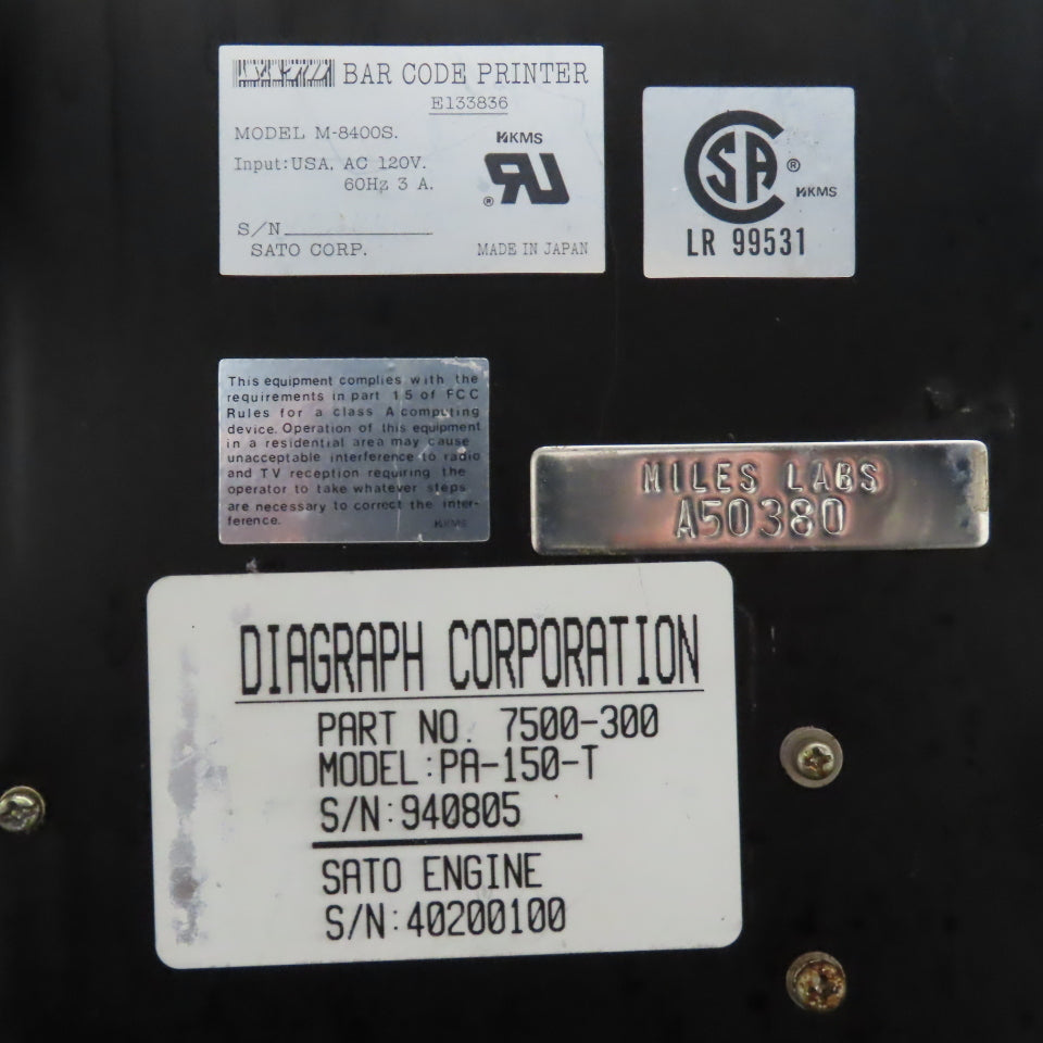 Diagraph PA-150-T Labeling System PA-150-T w/ Sato M-8400S Printer Parts/Repair