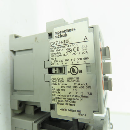 Sprecher Schuh CA7-9-10 Contactor 600V 120V Coil W/ CEP7-ED1CB Overload Relay