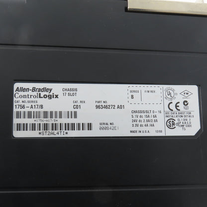 Allen Bradley 1756-A17 ControlLogix 17 Slot Rack Chassis&1756-PA72 Power Supply