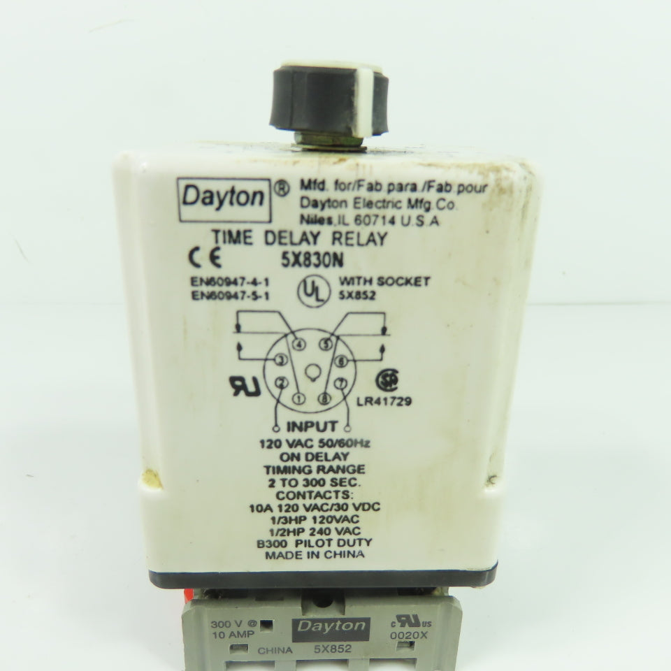Dayton 5X830N Time Delay Relay 120VAC 30VDC 10A 2-300Sec
