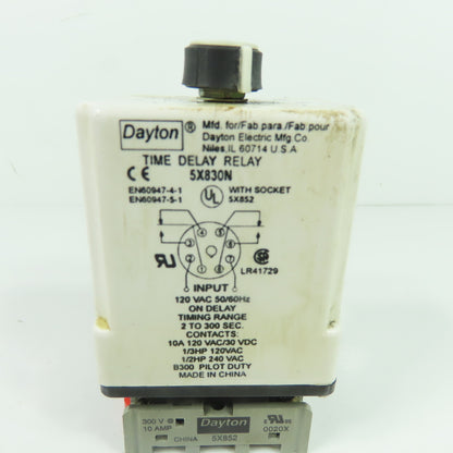 Dayton 5X830N Time Delay Relay 120VAC 30VDC 10A 2-300Sec