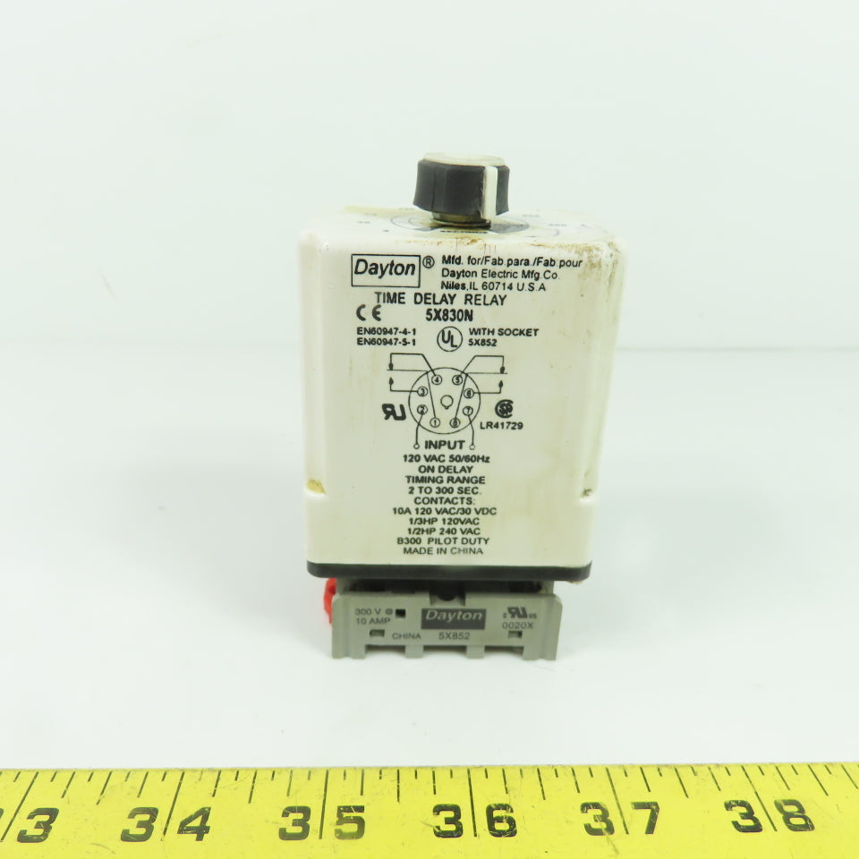 Dayton 5X830N Time Delay Relay 120VAC 30VDC 10A 2-300Sec