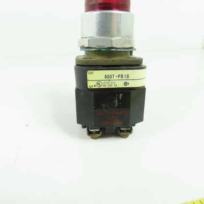 Allen Bradley 800T-PB16 Ser T Red Illuminated Momentary Contact Push Button 120V