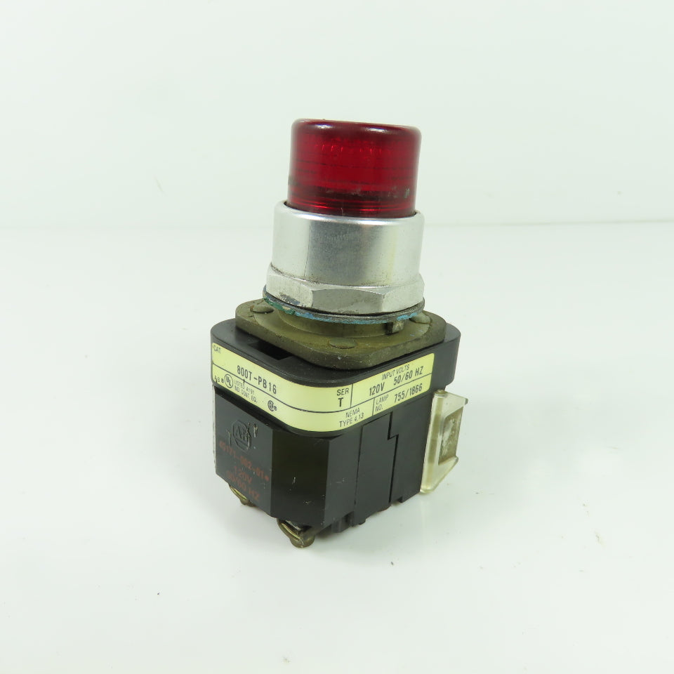 Allen Bradley 800T-PB16 Ser T Red Illuminated Momentary Contact Push Button 120V