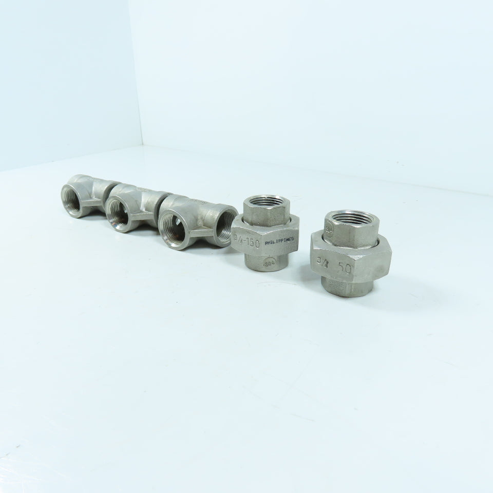 Stainless Steel Pipe Fittings 3/4" NPT (3) Tees (2) Rotary Unions 304SS Lot 5