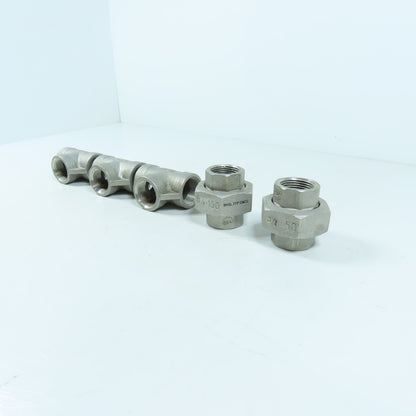 Stainless Steel Pipe Fittings 3/4" NPT (3) Tees (2) Rotary Unions 304SS Lot 5