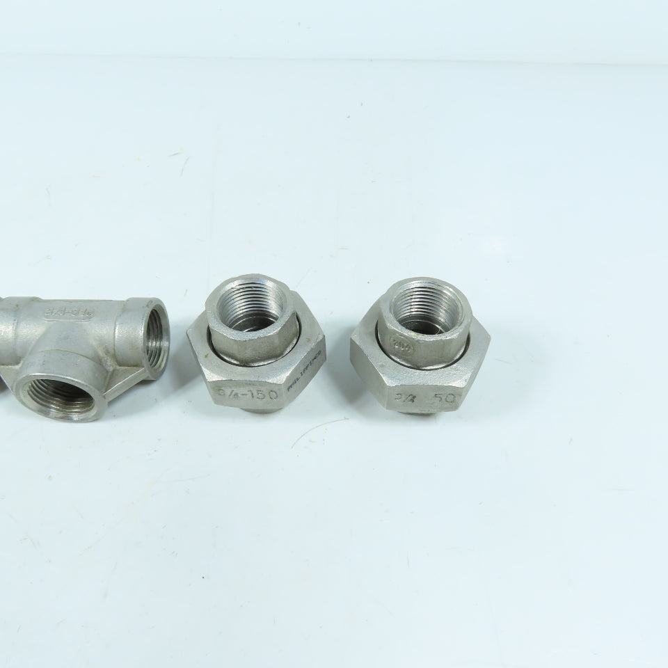 Stainless Steel Pipe Fittings 3/4" NPT (3) Tees (2) Rotary Unions 304SS Lot 5
