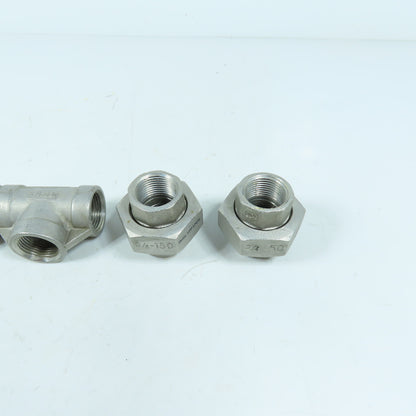 Stainless Steel Pipe Fittings 3/4" NPT (3) Tees (2) Rotary Unions 304SS Lot 5