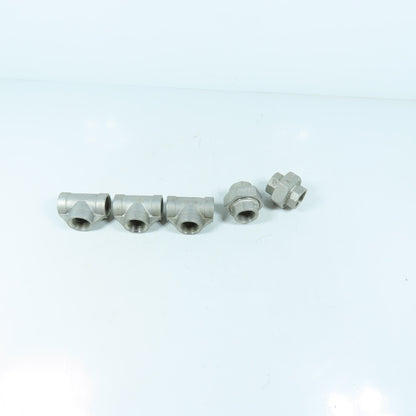 Stainless Steel Pipe Fittings 3/4" NPT (3) Tees (2) Rotary Unions 304SS Lot 5