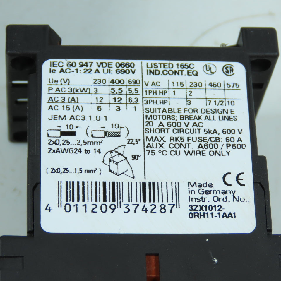 Siemens 3RT1017-2BB41 SIRIUS 3R Contactors 3-Pole 24VDC Coil 1NO Aux 7.5HP Lot/2