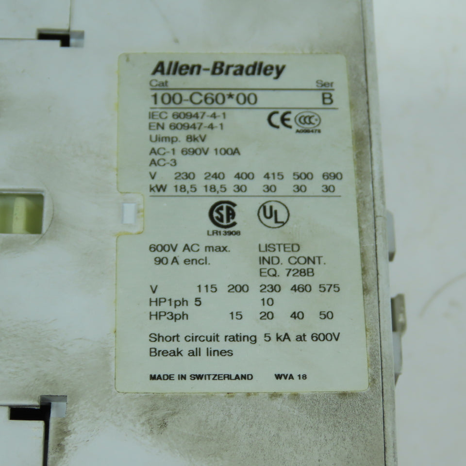 Allen-Bradley 100-C60*00 3-Pole Contactor 60A 120V Coil 40HP 460V