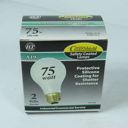 Halco 6142 A19RS75/CS 75W 130V A19 Safety Coated Bulbs Shatter Resistant 2/Pack