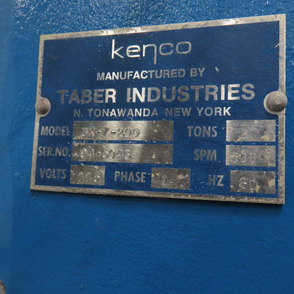 Kenco 3K-7-200 3 Ton Kompac Press 115V 1Ph 300SPM 3.84" Throat 2" Stroke