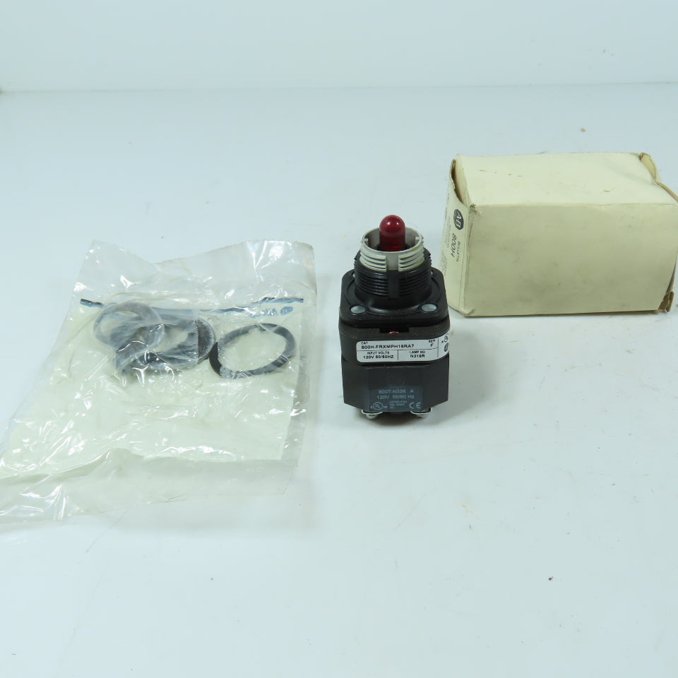 Allen-Bradley 800H-FRXMPH16RA7 30mm Pilot Light Push-to-Test Red Lens 120V NEMA