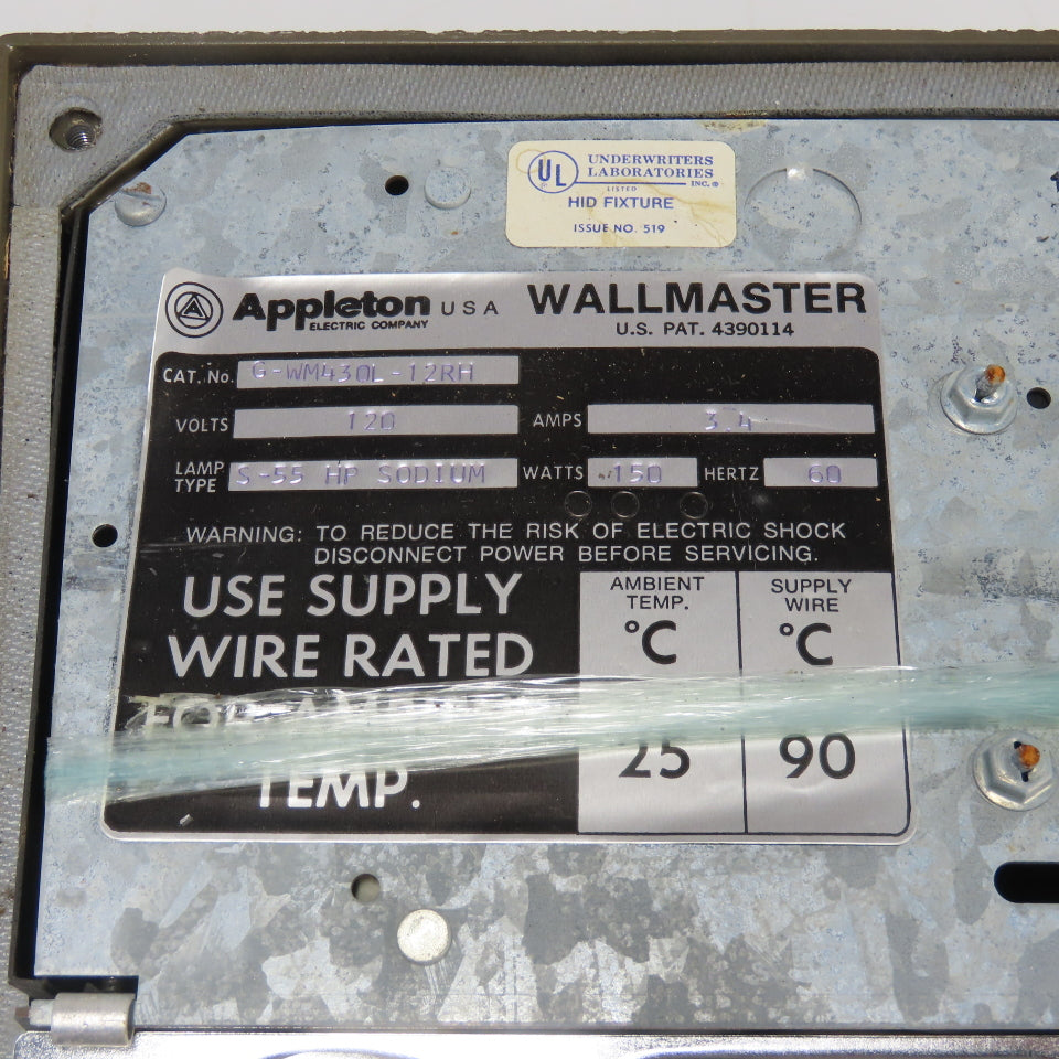 Appleton G-WM430L-12RH Enclosed and Gasketed HID Parking Light Fixture 120V 150W