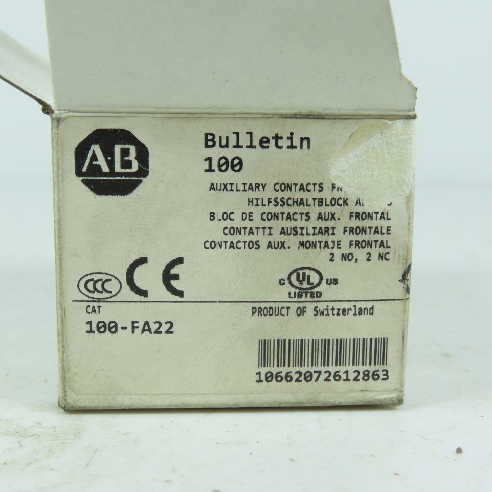 Allen-Bradley 100-FA22 Auxiliary Contact Block 2NO/2NC Front Mount New