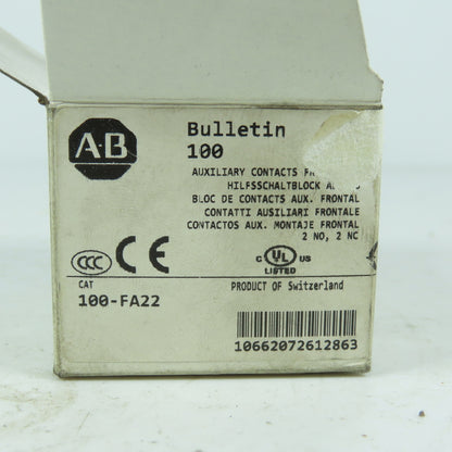 Allen-Bradley 100-FA22 Auxiliary Contact Block 2NO/2NC Front Mount New