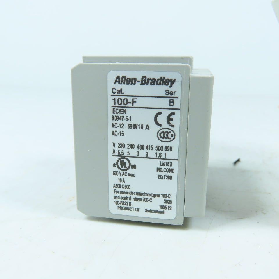 Allen-Bradley 100-FA22 Auxiliary Contact Block 2NO/2NC Front Mount New