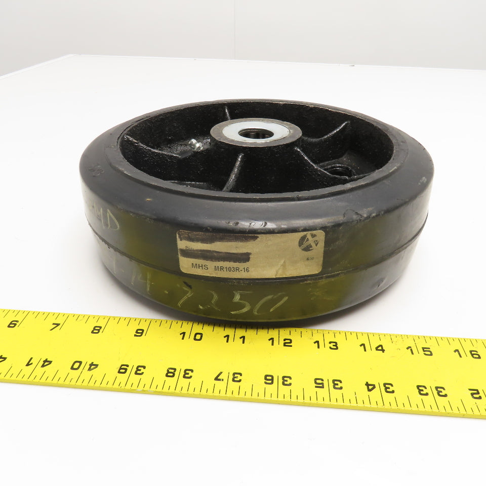 10" x 3" Rubber Over Cast Iron Spoked Caster Wheel 1" Roller Bearing Bore