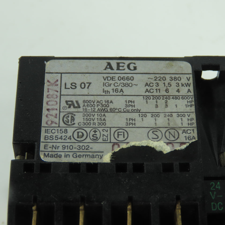 AEG LS 07 Contactor Control Relay 600VAC 16A 24VDC Coil