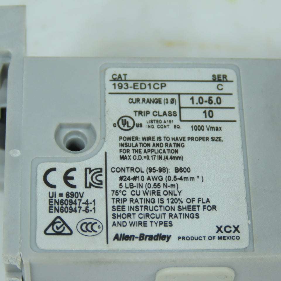 Allen-Bradley 193-ED1CP E1 Plus Overload Relay 1.0-5.0A Class 10 (Broken Foot)