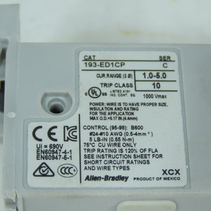 Allen-Bradley 193-ED1CP E1 Plus Overload Relay 1.0-5.0A Class 10 (Broken Foot)