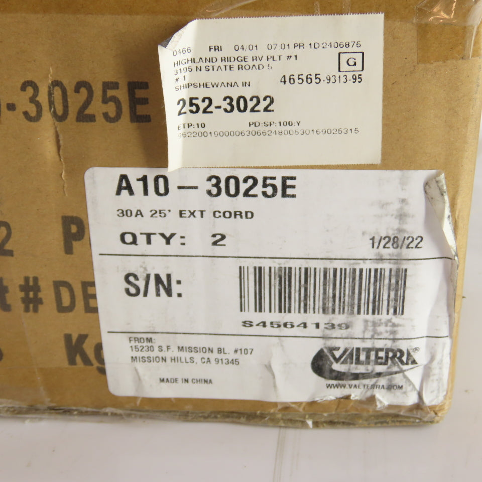 Valterra A10-3025E Mighty Cord 30A 25ft RV Extension Cord TT-30P to TT-30R Lot/2