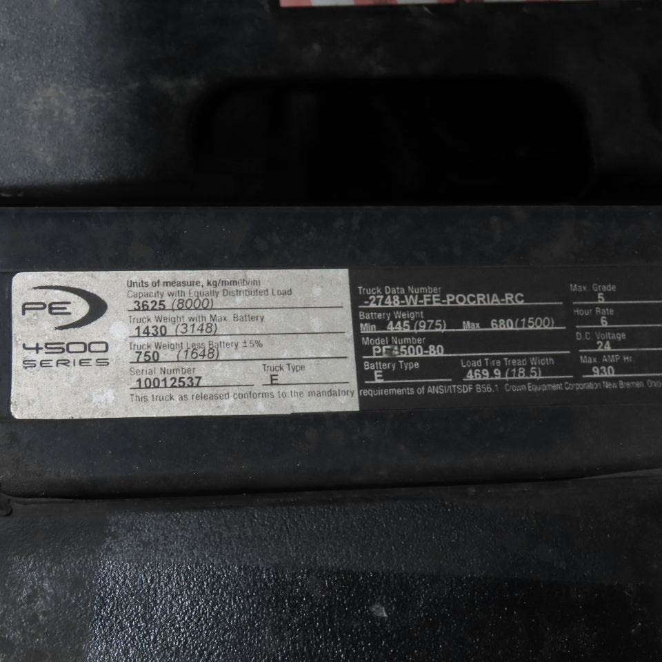 Crown PE4500-80 8000 LB 24V Walkie/Rider Pallet Jack Truck