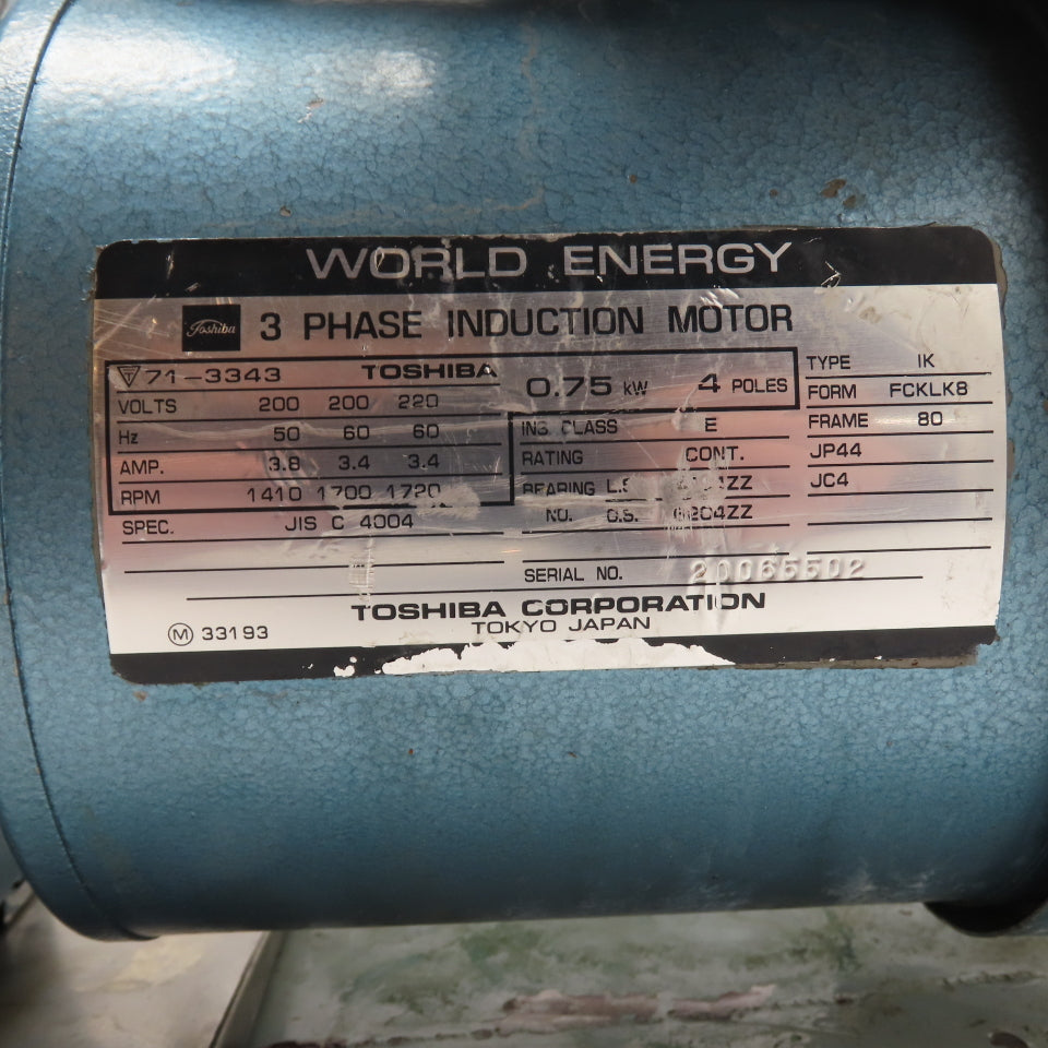 Toshiba IK-FCKLK8 0.75kW 1HP 3-Phase Rotary Vane Vacuum Pump 200V