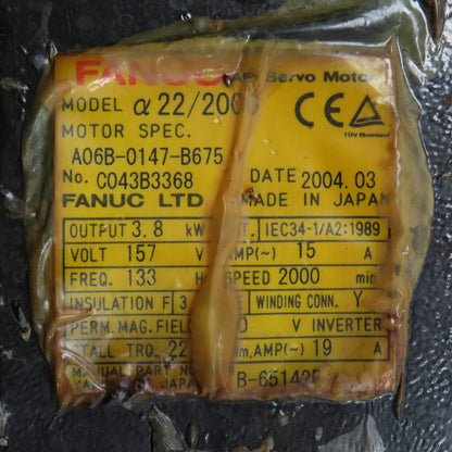 Fanuc A06B-0147-B675 AC Servo Motor 3.8kW Part/Repair