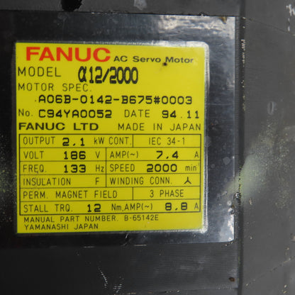 Fanuc A06B-0142-B675 AC Servo Motor 2.1kW For Parts/Repair