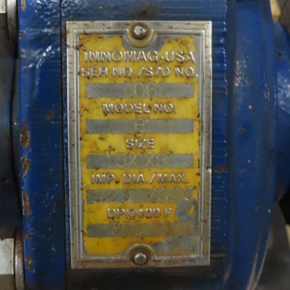 Innomag B1 20HP Centrifugal Pump 8.25" Impeller 230/460V 3Ph 1-1/2" In 1" Out