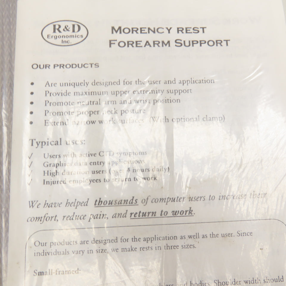 R&D Ergonomics Morency Rest Forearm Support Computer Desk No Mounting Hardware