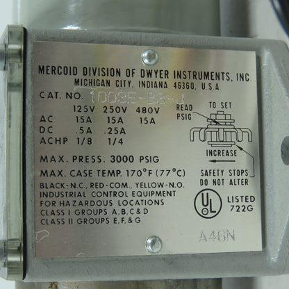 Mercoid 1003E-B3-J Explosion-Proof Pressure Control Switch 3000 PSI