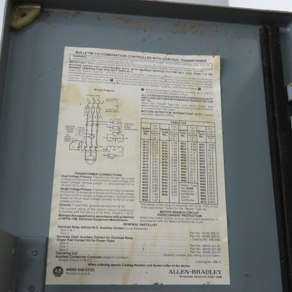 Allen Bradley 512-BAC-1-6-24 Fusible Combination Motor Controller Size 1 10HP