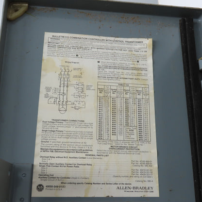Allen Bradley 512-BAC-1-6-24 Fusible Combination Motor Controller Size 1 10HP