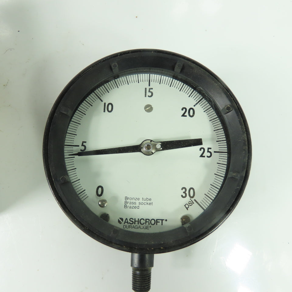 Ashcroft 45 1379 AS 02L Duraguage 4-1/2" 0-30PSI Range 1/4" NPT Brass Tube NEW
