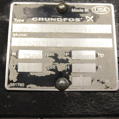 Grundfos SPK2-3/3 1/3HP Centrifugal Coolant Pump 11GPM 230/460V 3Ph Tested
