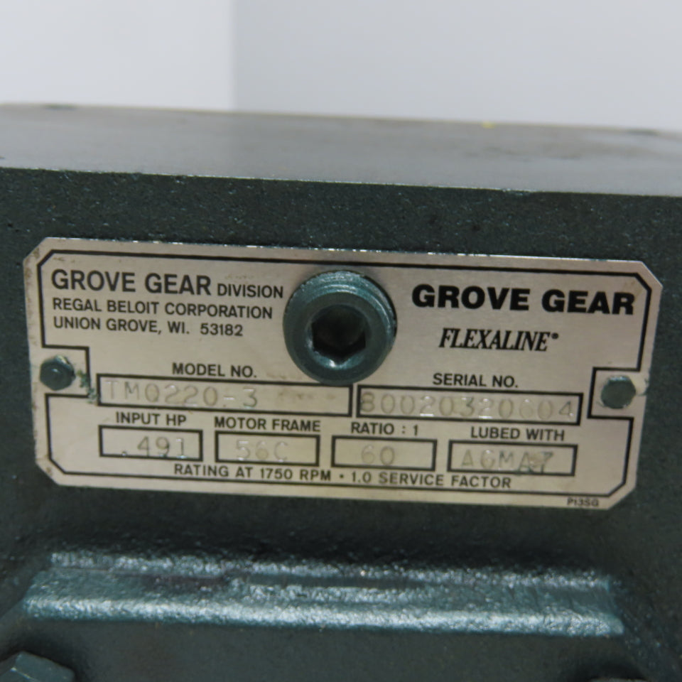 Grove Gear TMQ220-3 60:1 Ratio Gear Reducer 29RPM Out .491HP 56C NEW