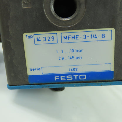 Festo MFHE-3-1/4-B Pneumatic Solenoid Valve 1/4" NPT 145PSI 10Bar 24V