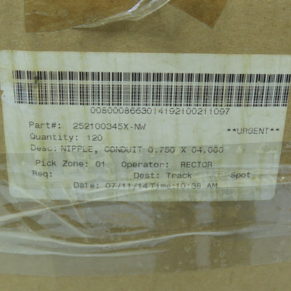 3/4" x 4" Galvanized Rigid Conduit Nipple Lot of 100