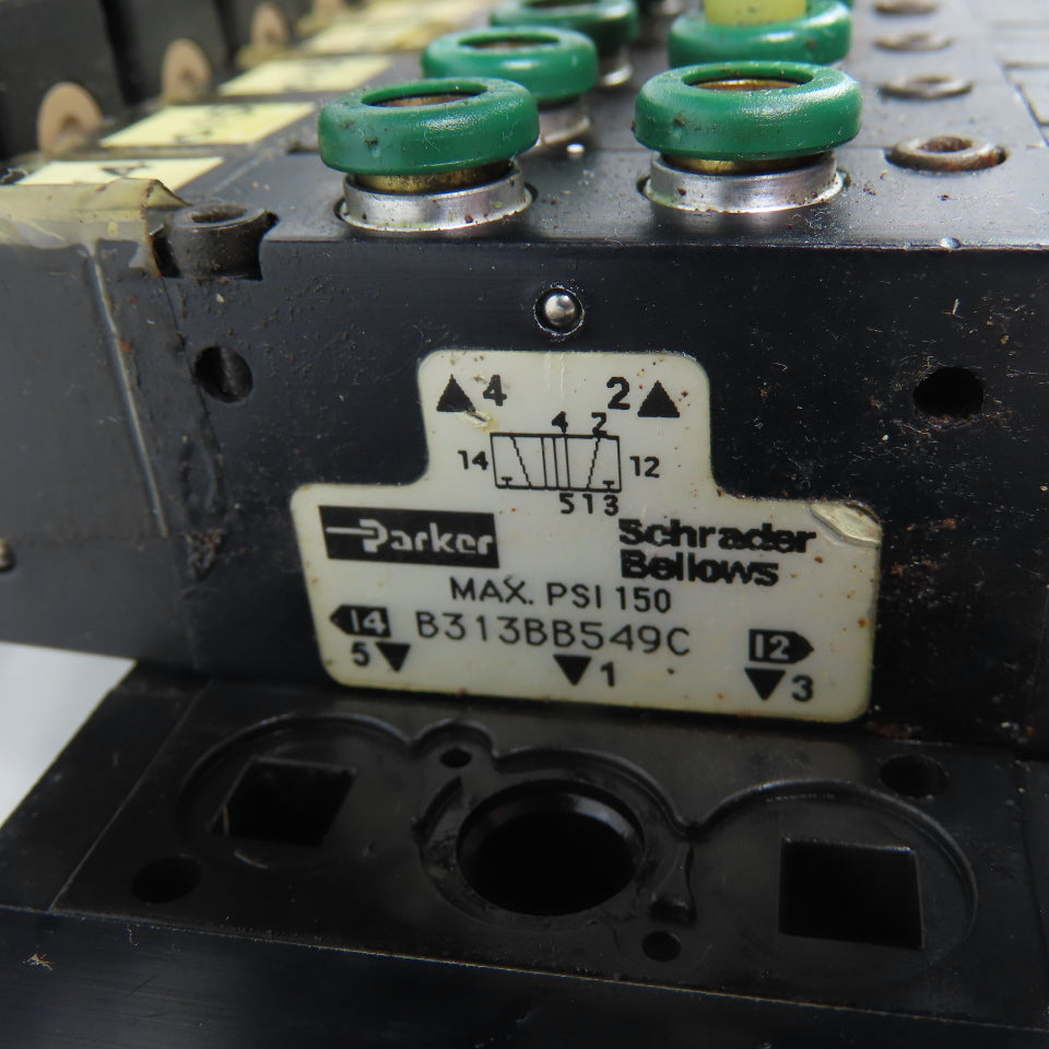 Parker Schrader Bellows (12) B313BB549C Solenoid Valve Bank 150PSI 24V
