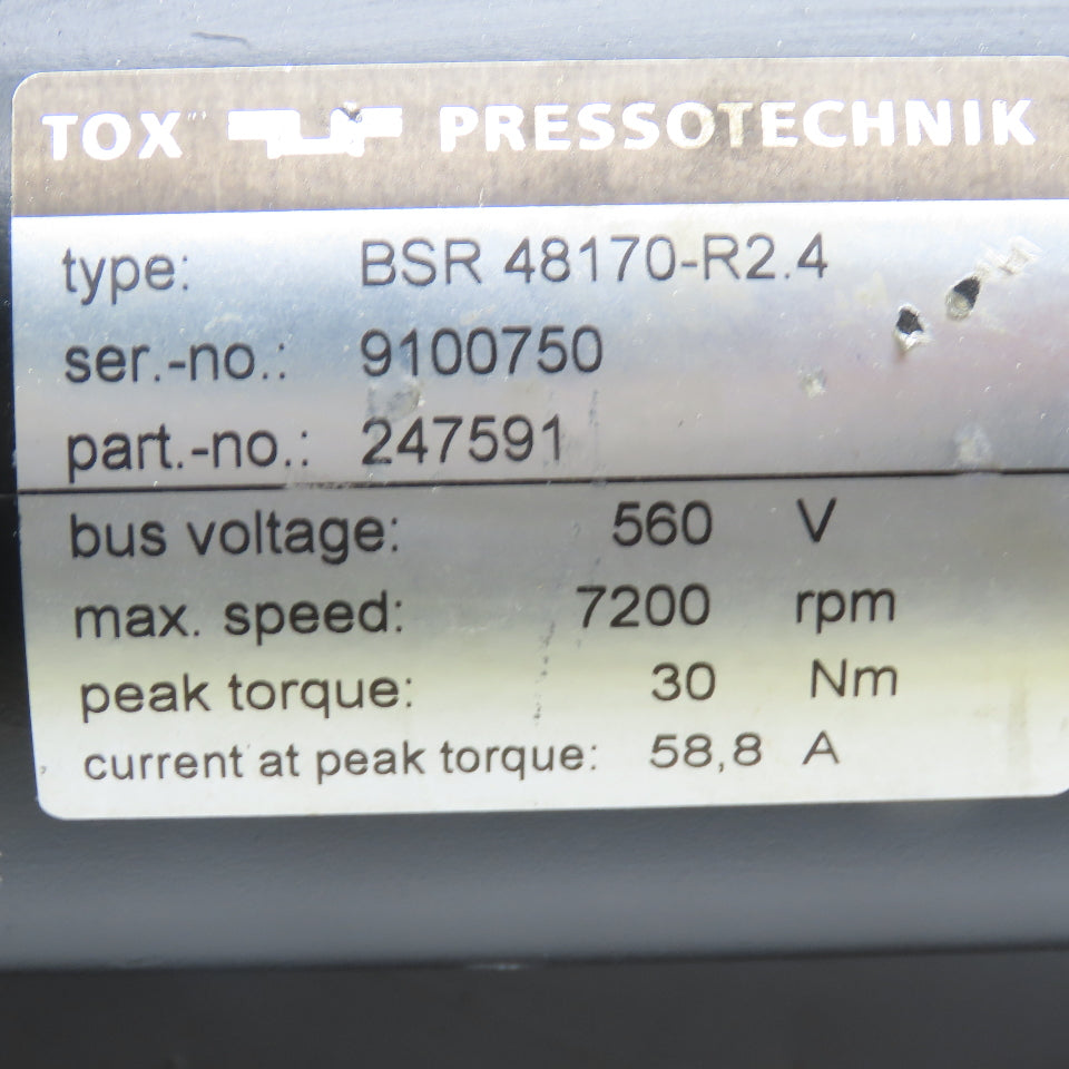 TOX Pressotechnik BSR 48170-R2.4 247591 Servo Motor 560V 7200RPM 30Nm