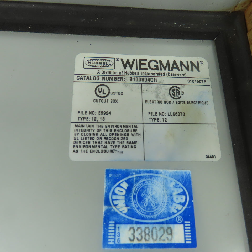 Weigmann B100804CH 10" x 8" x 4" Electrical Enclosure Type 12,13 W/ Backplate