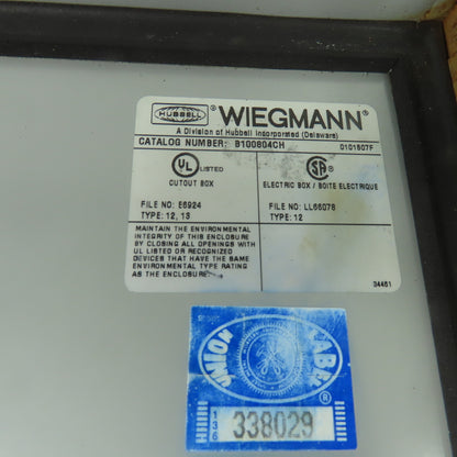 Weigmann B100804CH 10" x 8" x 4" Electrical Enclosure Type 12,13 W/ Backplate