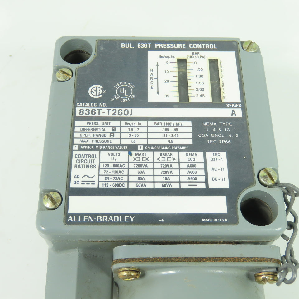 Allen Bradley 836T-T260J Ser A Pressure Control Switch 35PSI