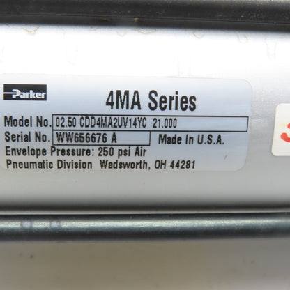 Parker CDD4MA2UV14YC 2-1/2" Bore x 21" Stroke Trunnion Mount Air Cylinder