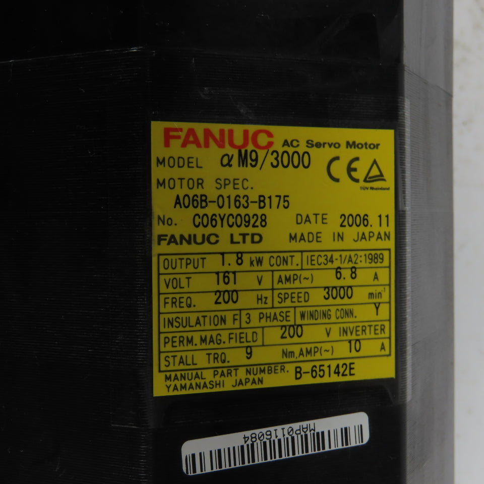 Fanuc A06B-0163-B175 1.8Kw AC Servo Motor 161V 200Hz 3000RPM 6.8A 3Ph