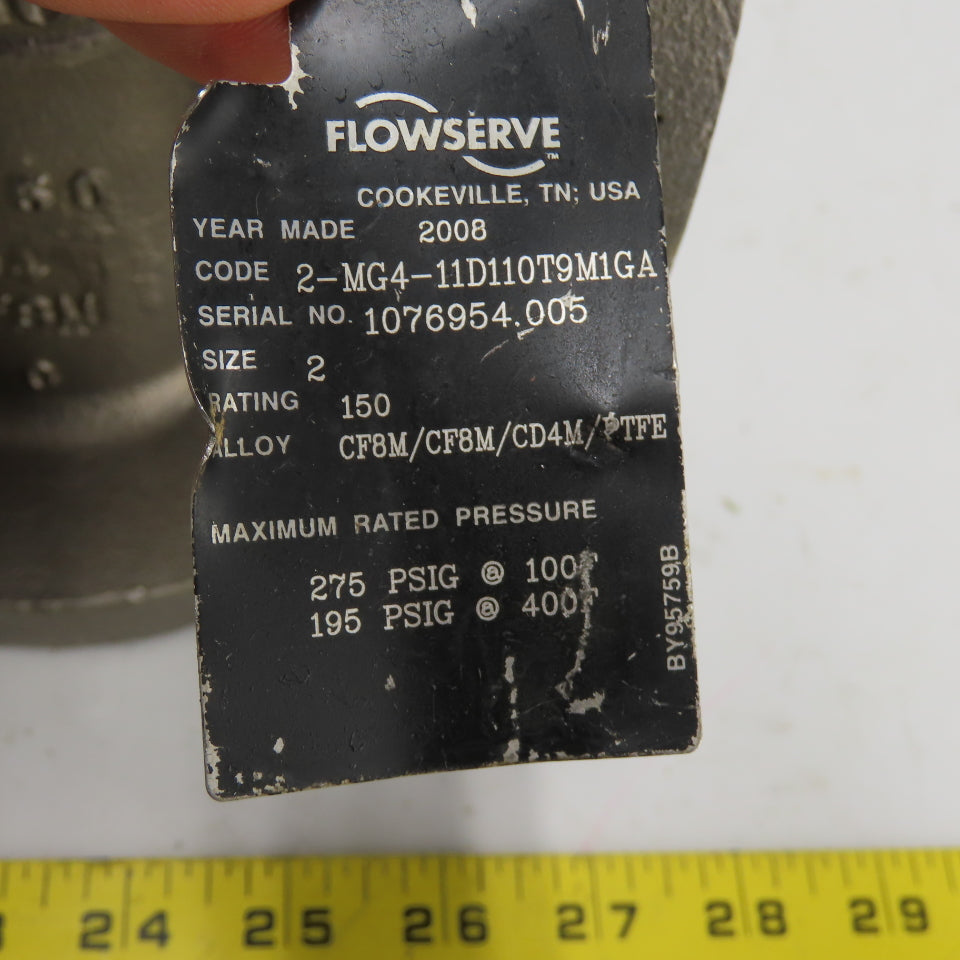 Flowserve 2-MG4-11D-0T9M1GA 2" Stainless Steel Industrial Plug Valve CF8M